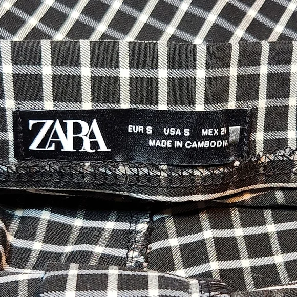 Zara Black White Checkered Plaid Hi-Rise Flat Front Trouser Leggings Pant Size S - Picture 6 of 7